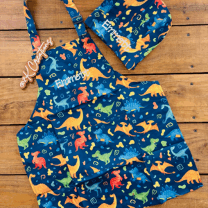 Dinosaurs embroidered chef apron and hat set.